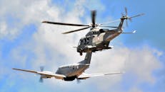 Helicopter and Airplane Flying in Formation