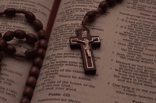 Close-Up Shot of Prayer Beads on a Bible
