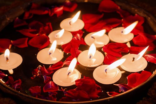 Red Petals and Candles Floating