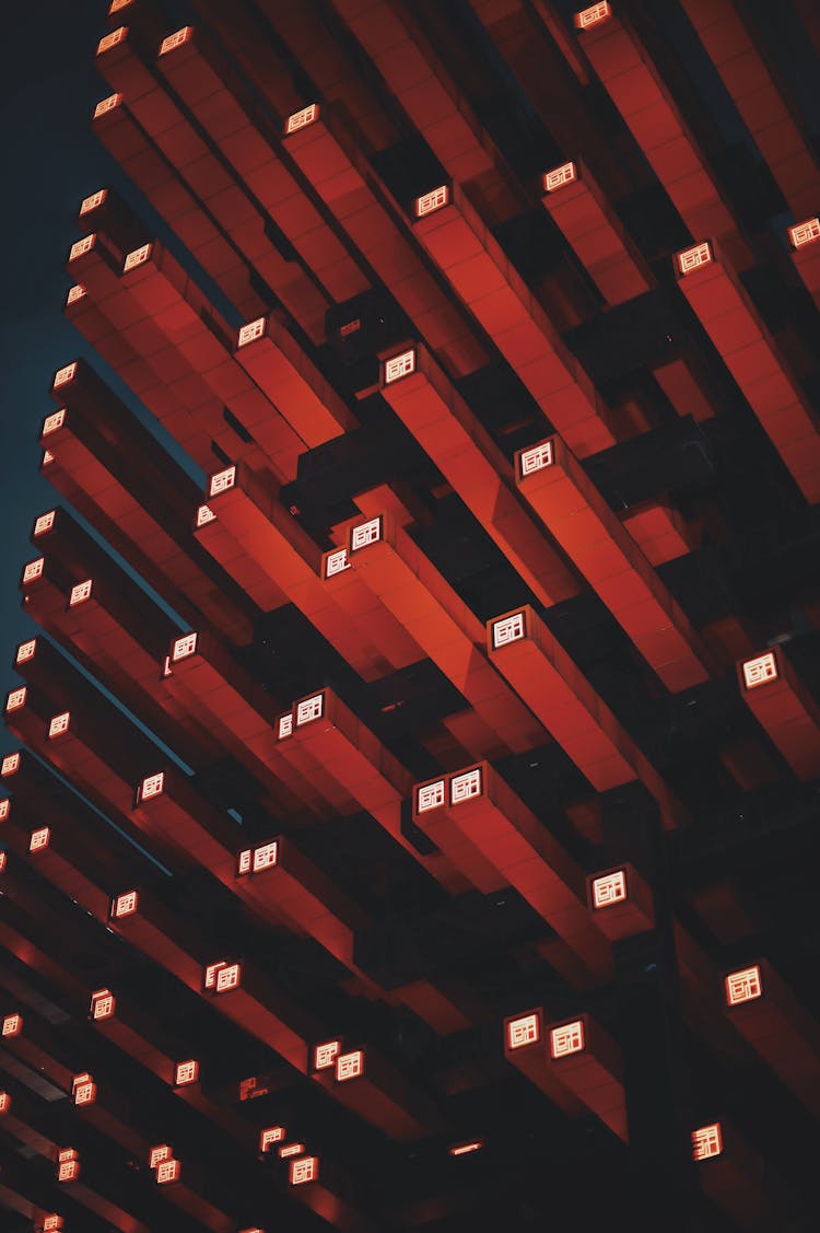 Abstract Red Tall Blocks 