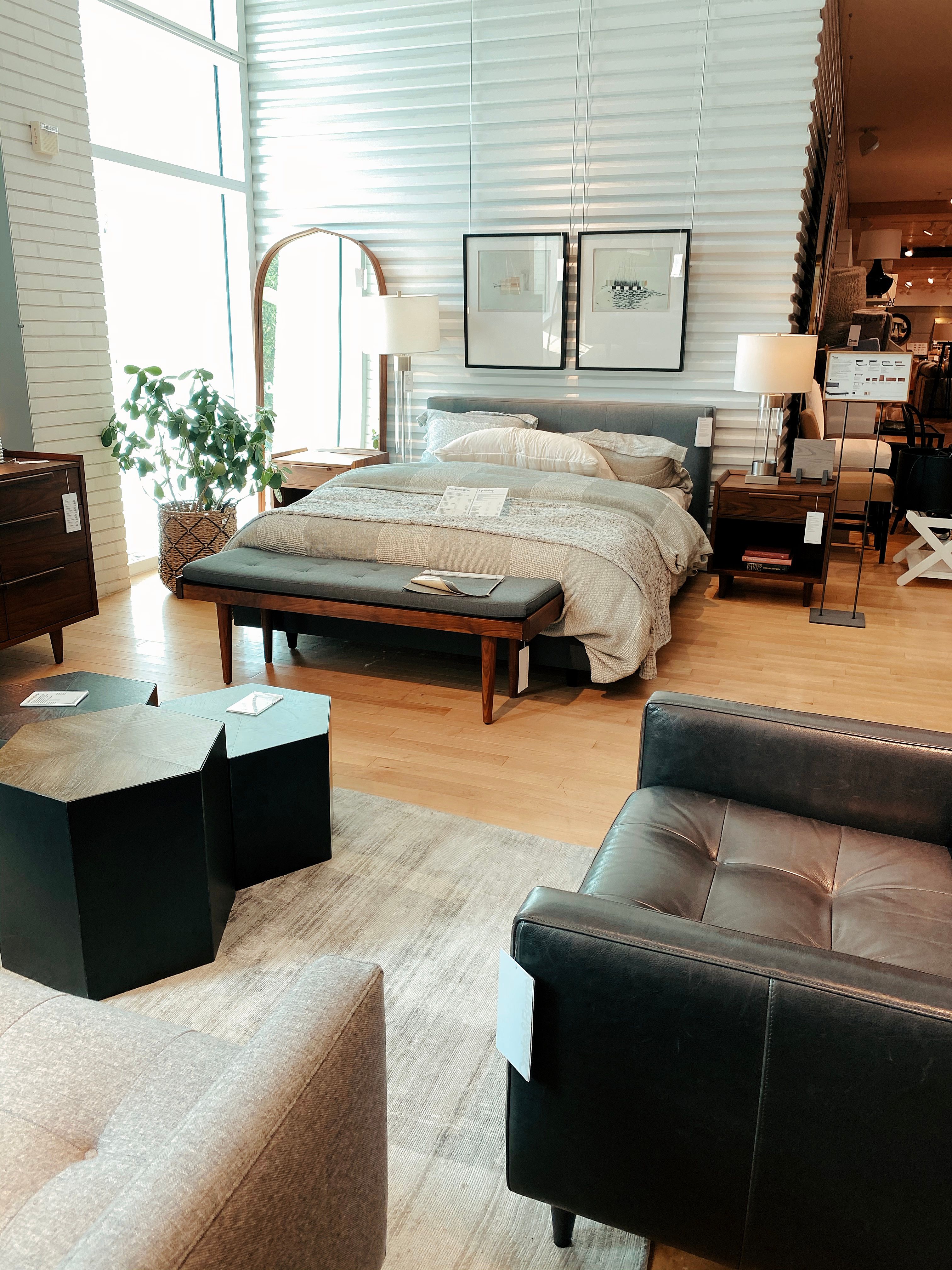 bedroom vignette with oak bed