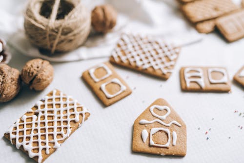 Free Gingerbread House Cookies Up Close
 Stock Photo
