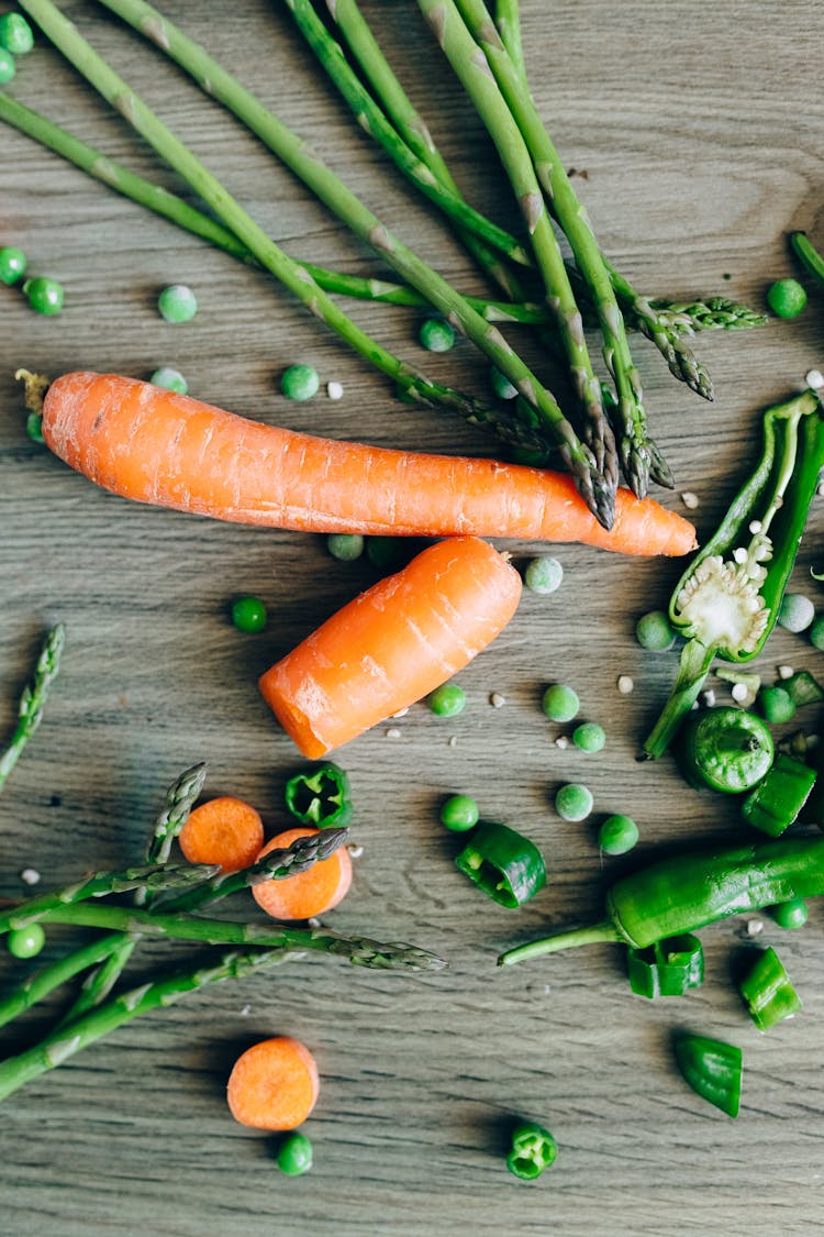 Chopped Vegetables On Wooden Surface