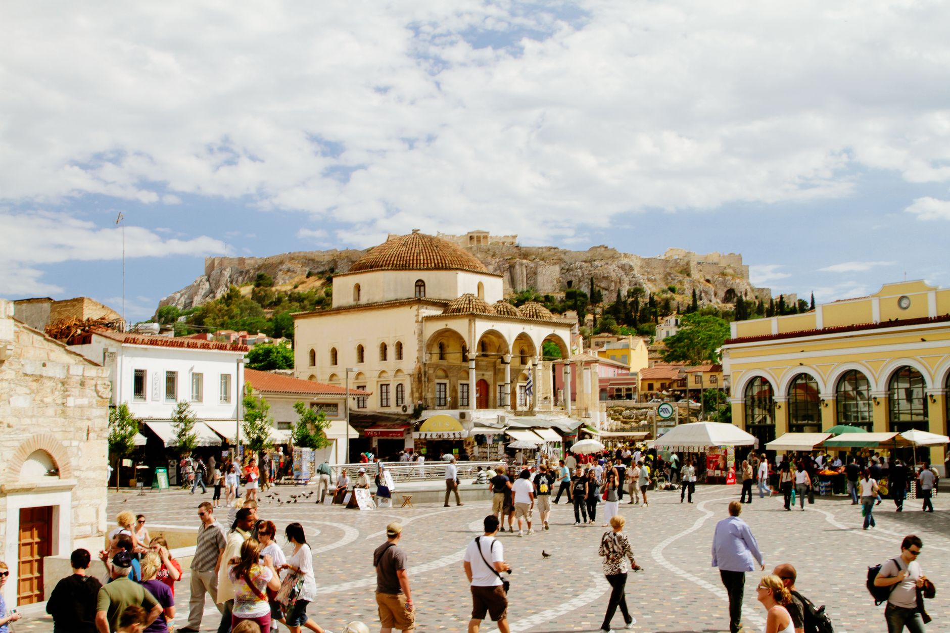 Vendors selling antiques and souvenirs at Monastiraki Flea Market in Athens