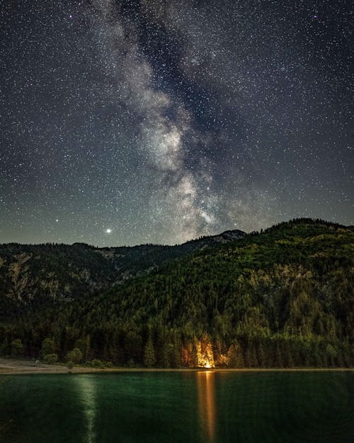 Free Milky Way Galaxy Above a Mountain Stock Photo