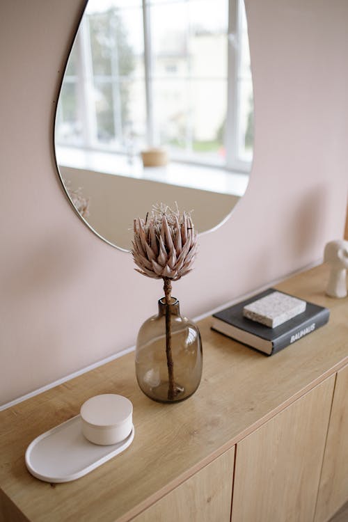 Free Plant and Decor on Dresser and Mirror on Wall Stock Photo