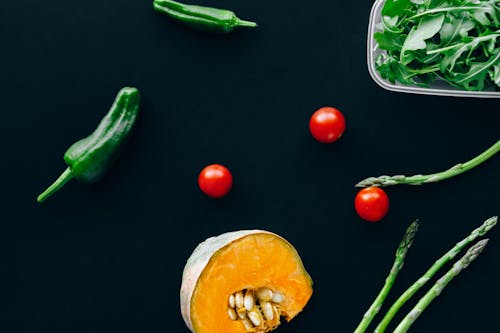 Fresh Vegetables on Dark Blue Background