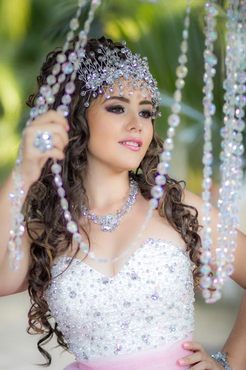 A Young Girl Wearing Crystal Jewelries