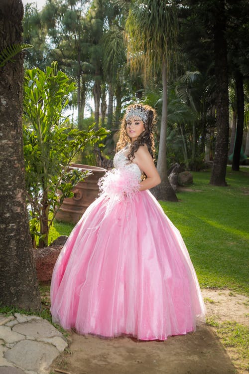 A Young Girl Wearing Crystal Tiara and a Beautiful Dress