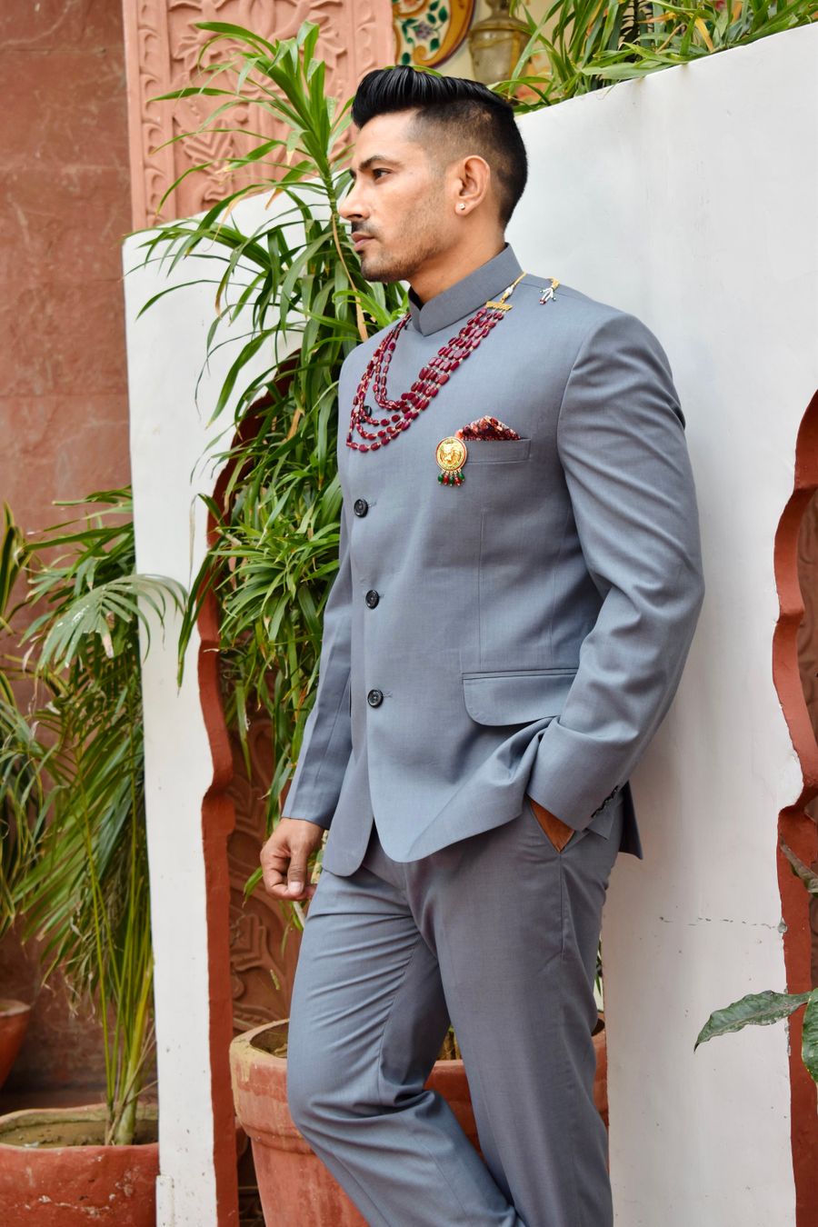 Grey Textured Bandhgala
