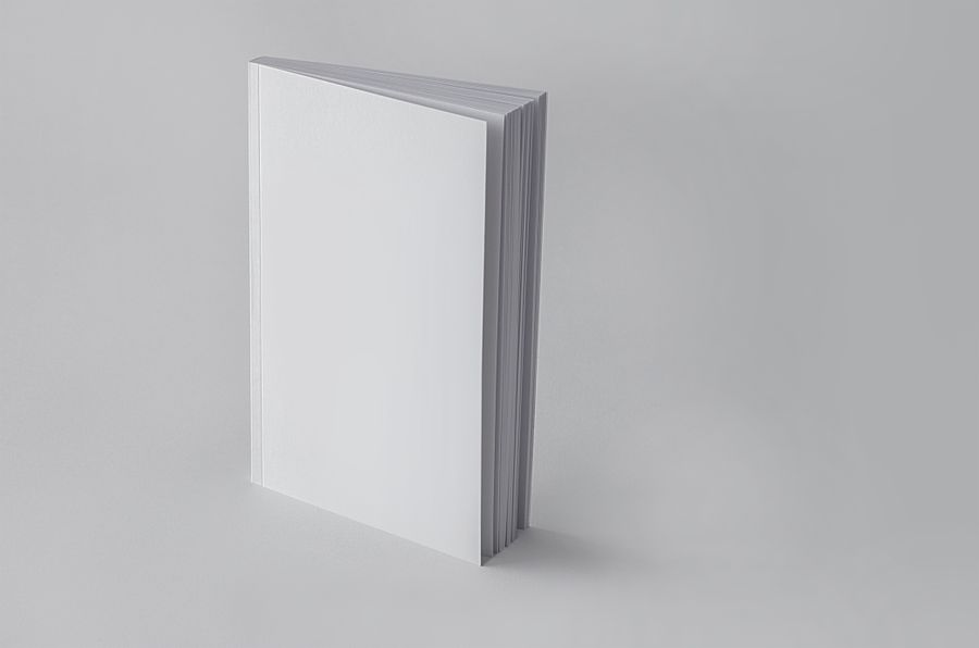 A blank paperback standing against a grey ground — photo by imsogabriel Stock on Pexels