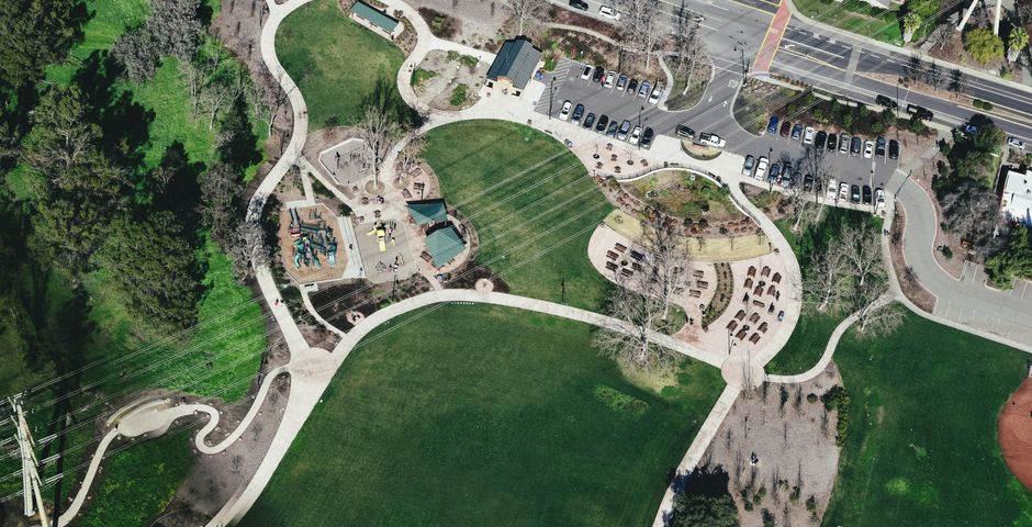 A landscaped community park — parks and their drainage are the main Aedes breeding sites in a gated community