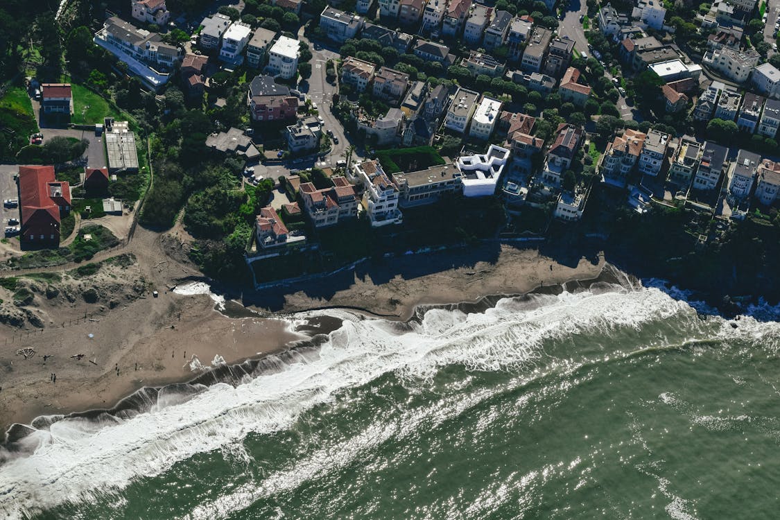 Residential district on shore of ocean