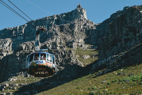 Cableway high in rocky mountains