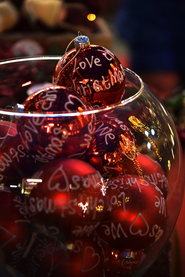 Red Baubles On A Fish Bowl