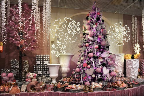 Pink Christmas Tree on the Table