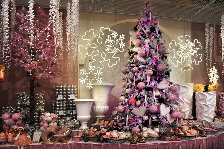 Pink Christmas Tree On The Table