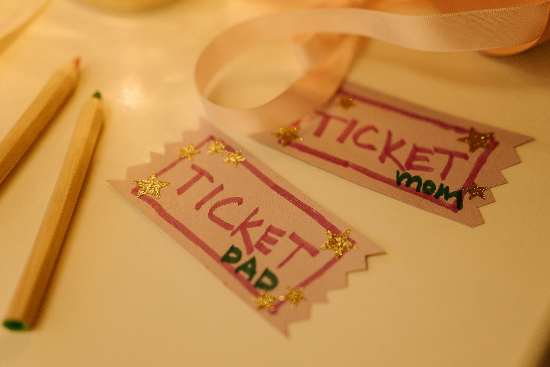 Creative handmade tickets labeled for parents, ideal for fun indoor bonding activities.