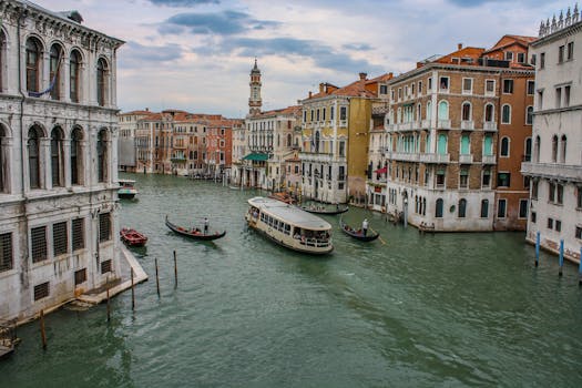 Picturesque view of gondolas and architecture on Venice's Grand Canal.