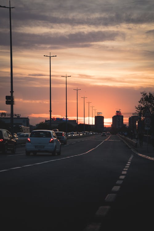 Free Cars on Road during Sunset Stock Photo