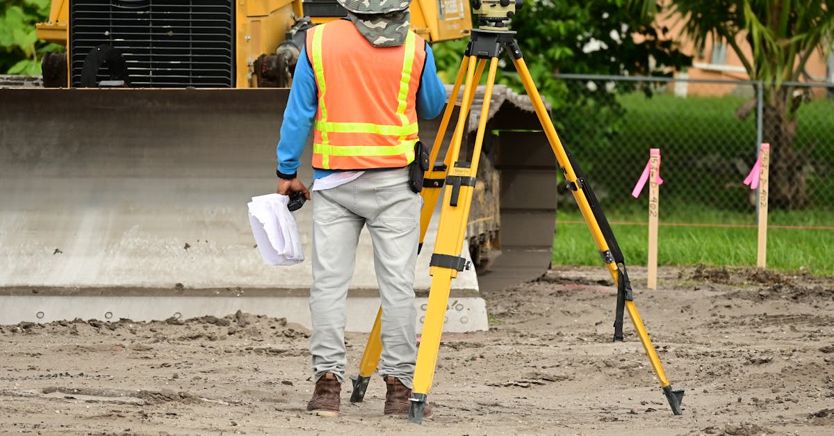 Photo by Nelson Axigoth A surveyor with equipment conducts measurements on a construction site.
