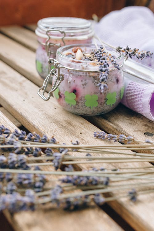 Custard with Chia Seeds on Glass Jars