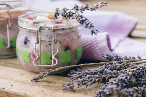Lavender Flowers on a Delicious Jar of Dessert 
