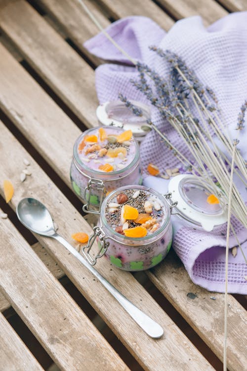 Ilmainen kuvapankkikuva tunnisteilla asetelma, chia-siemenet, flatlay