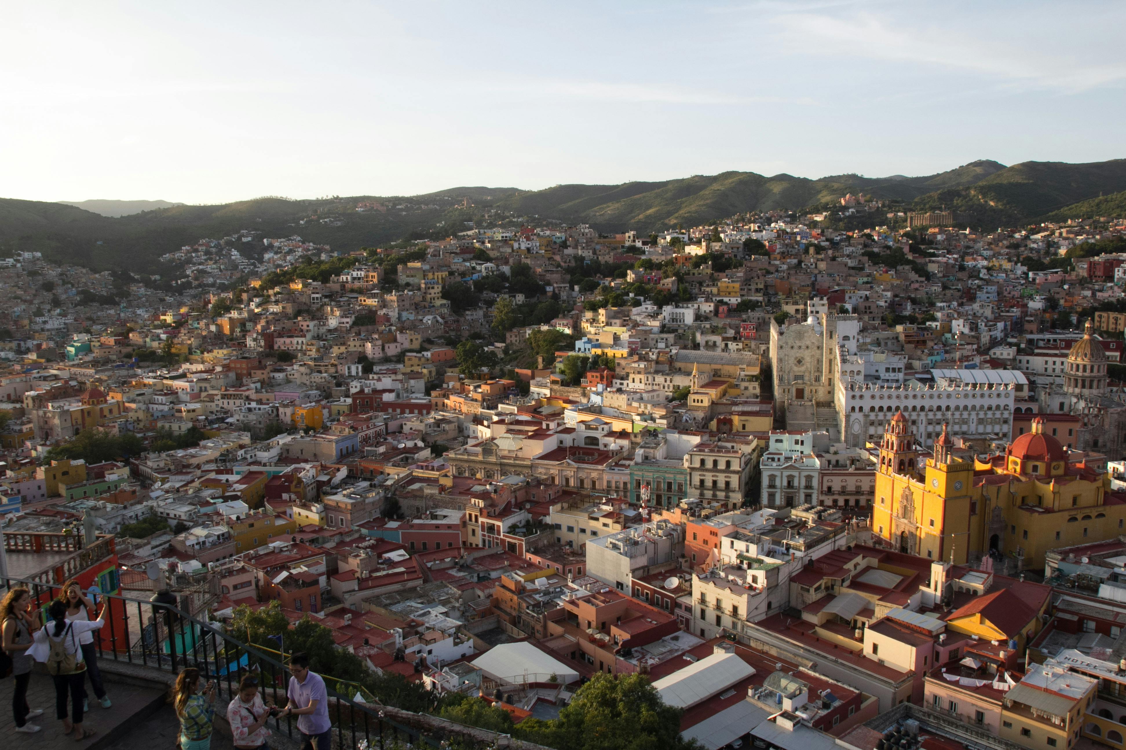 drone shot of the city of guanajuato
