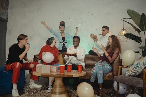 Free Group of Friends Celebrating a Birthday Stock Photo