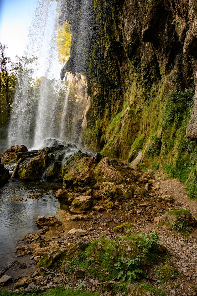 Waterfall And Stream In Gully