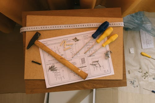 Assembly tools and instructions on cabinet