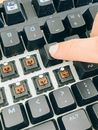 Person pushing keycaps after cleaning keypad