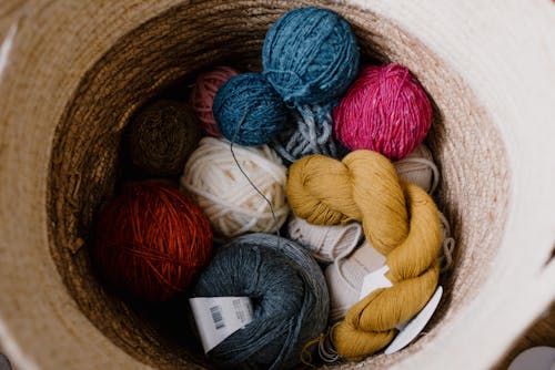 Free Yarn Rolls in Basket Stock Photo