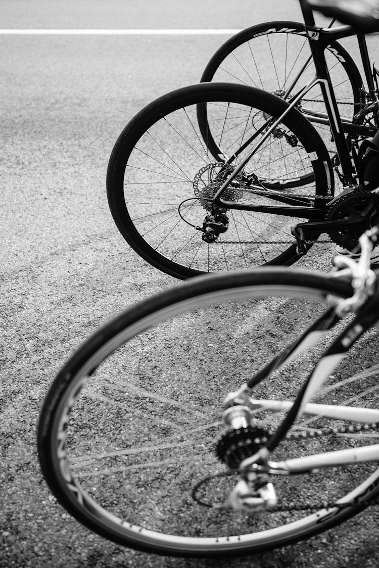 Grayscale Photo Of Bicycles