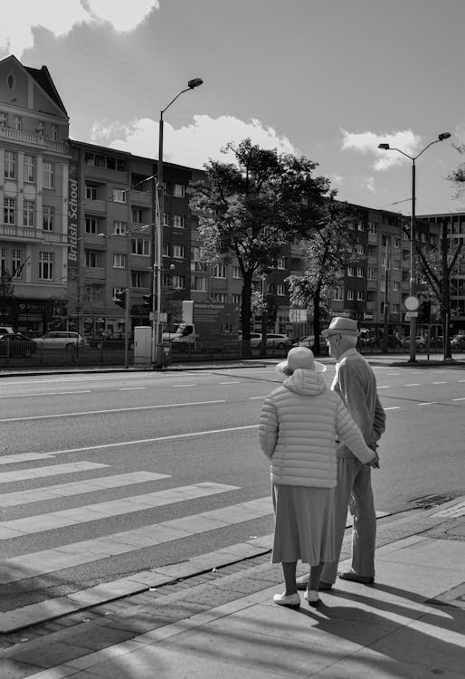 Free Elderly Couple About to Cross the Street Stock Photo