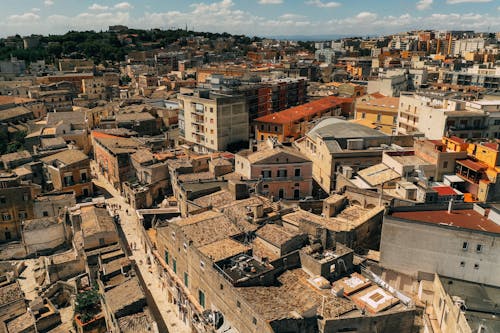 Roof of residential buildings in town