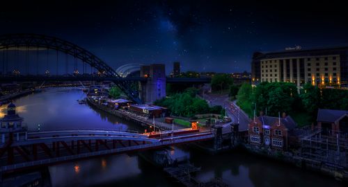 Free Captivating cityscape of Newcastle upon Tyne featuring the iconic Tyne Bridge at night. Stock Photo