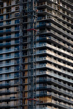 Detailed view of a skyscraper under construction in London, ON, Canada.