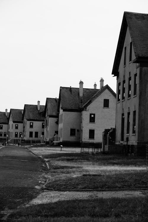 Grayscale Photo of Residential Area