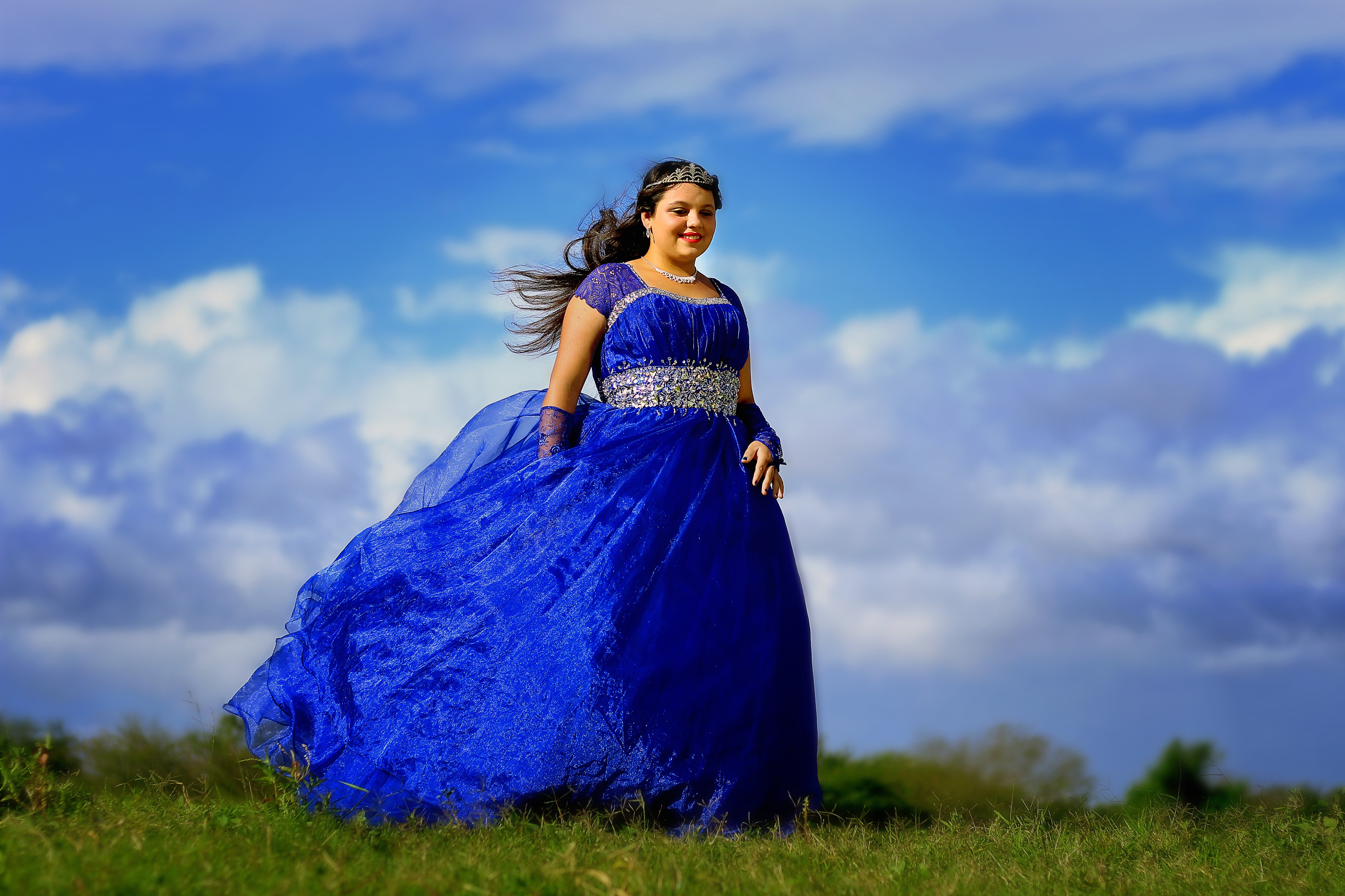 blue dress and silver accessories Oline Embroidered Dress – Retrofete main image 0
