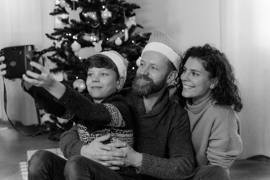 A Family Taking a Groupie Picture with a Polaroid Camera