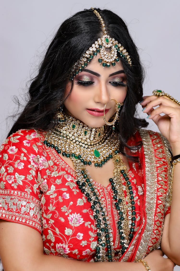 Elegant Ethnic Woman In Traditional Indian Accessories