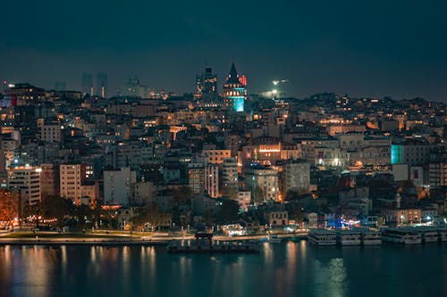 City Skyline during Night Time with the Galata Tower From Afar