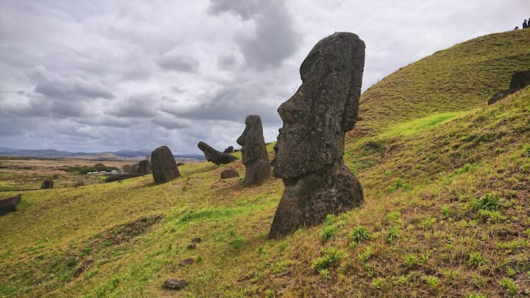 Moai Statues On Hills Of Rapa Nui