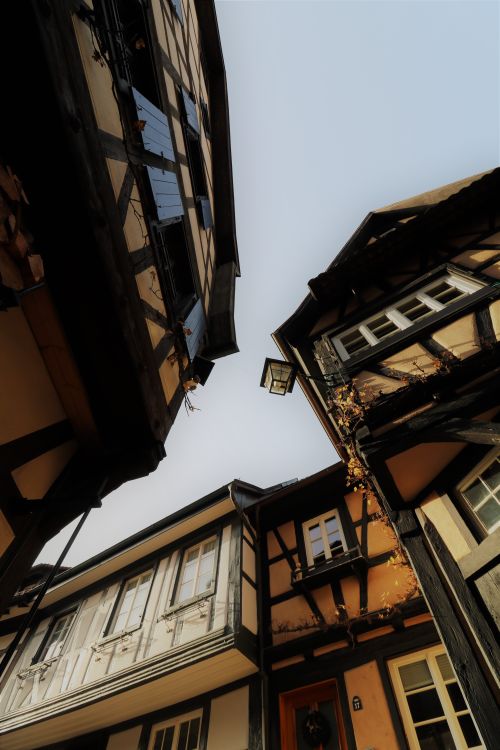 Free Low-angle view of historic timber-frame houses in Gengenbach, Germany. Stock Photo