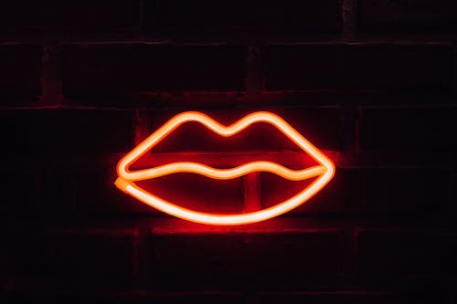 A Lip Shaped Formed with Neon Lights