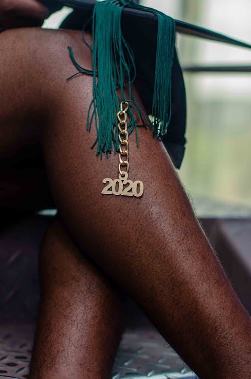 Close-up of Legs and a Chain with 2020 Written 