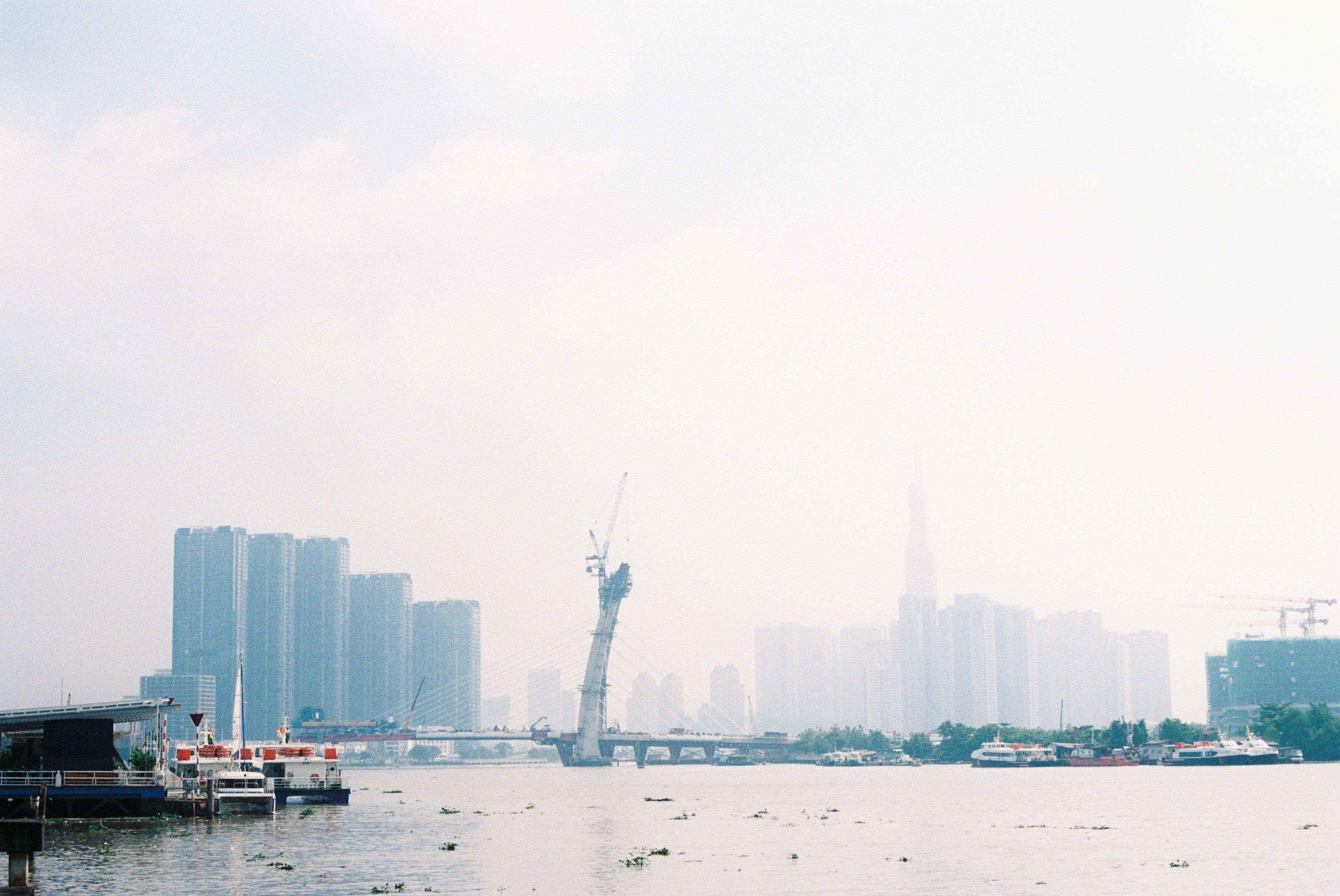 Minimal city bridge and river view