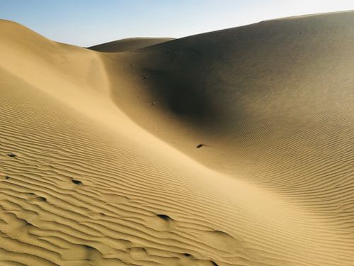 Free Golden sand dunes under clear skies in San Bartolomé de Tirajana, capturing the serene beauty of nature. Stock Photo